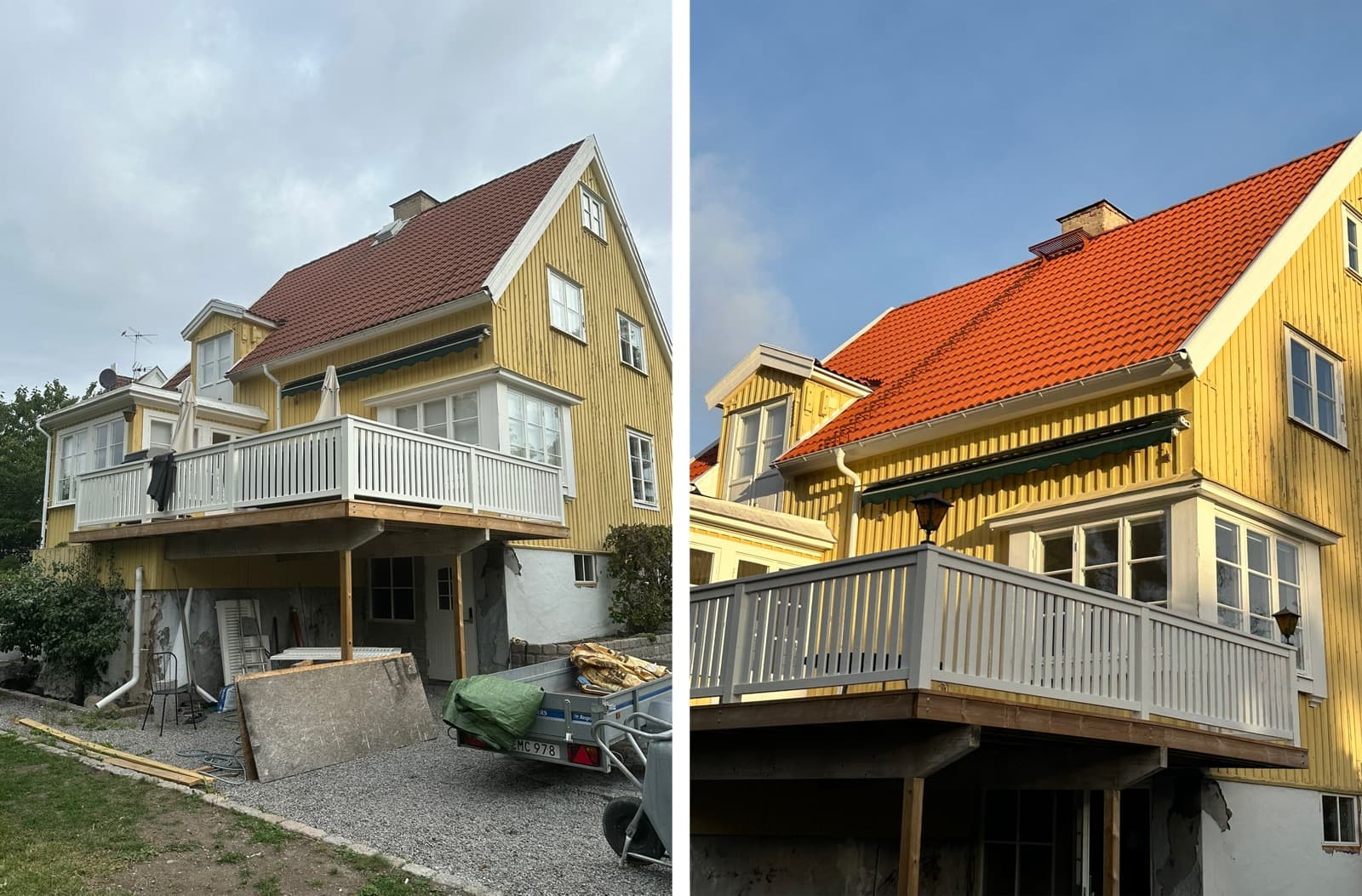 Gult hus – före och efter takbyte